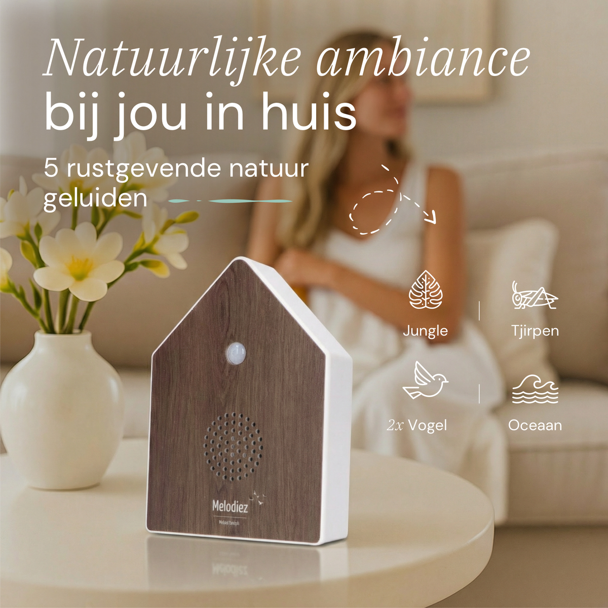 Melodiez Deluxe - Coffret Incl. Piles et 5 sons naturels d'oiseaux, d'océan, de grillon et de jungle - Bird Sound House avec capteur