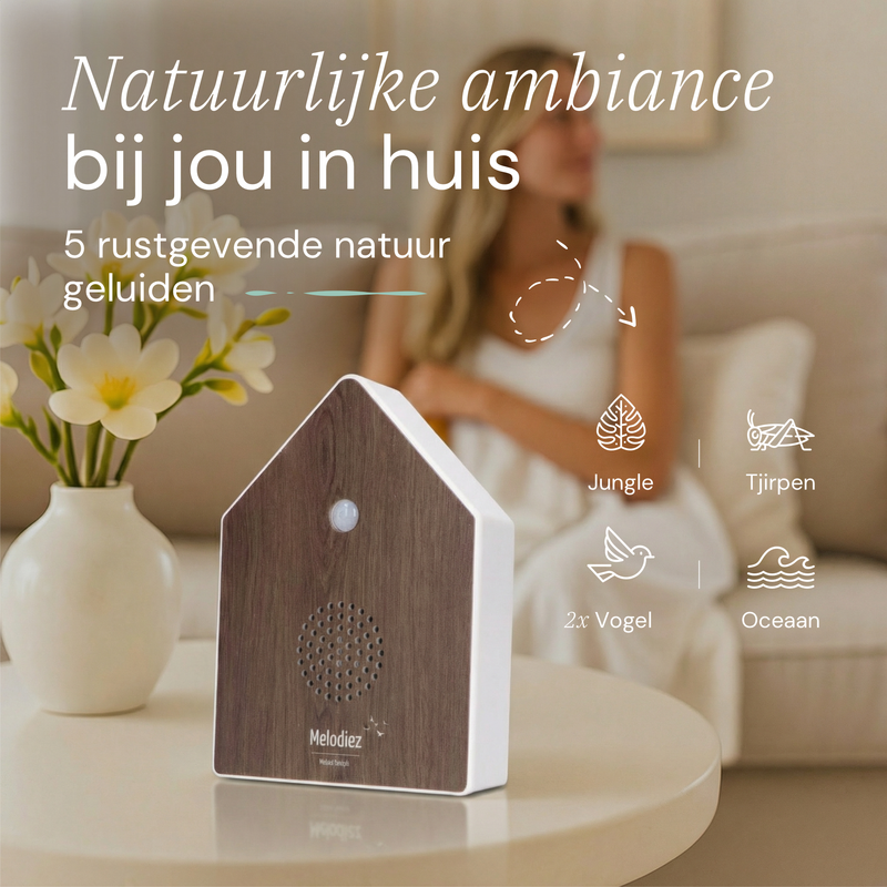Melodiez Deluxe - Coffret Incl. Piles et 5 sons naturels d'oiseaux, d'océan, de grillon et de jungle - Bird Sound House avec capteur
