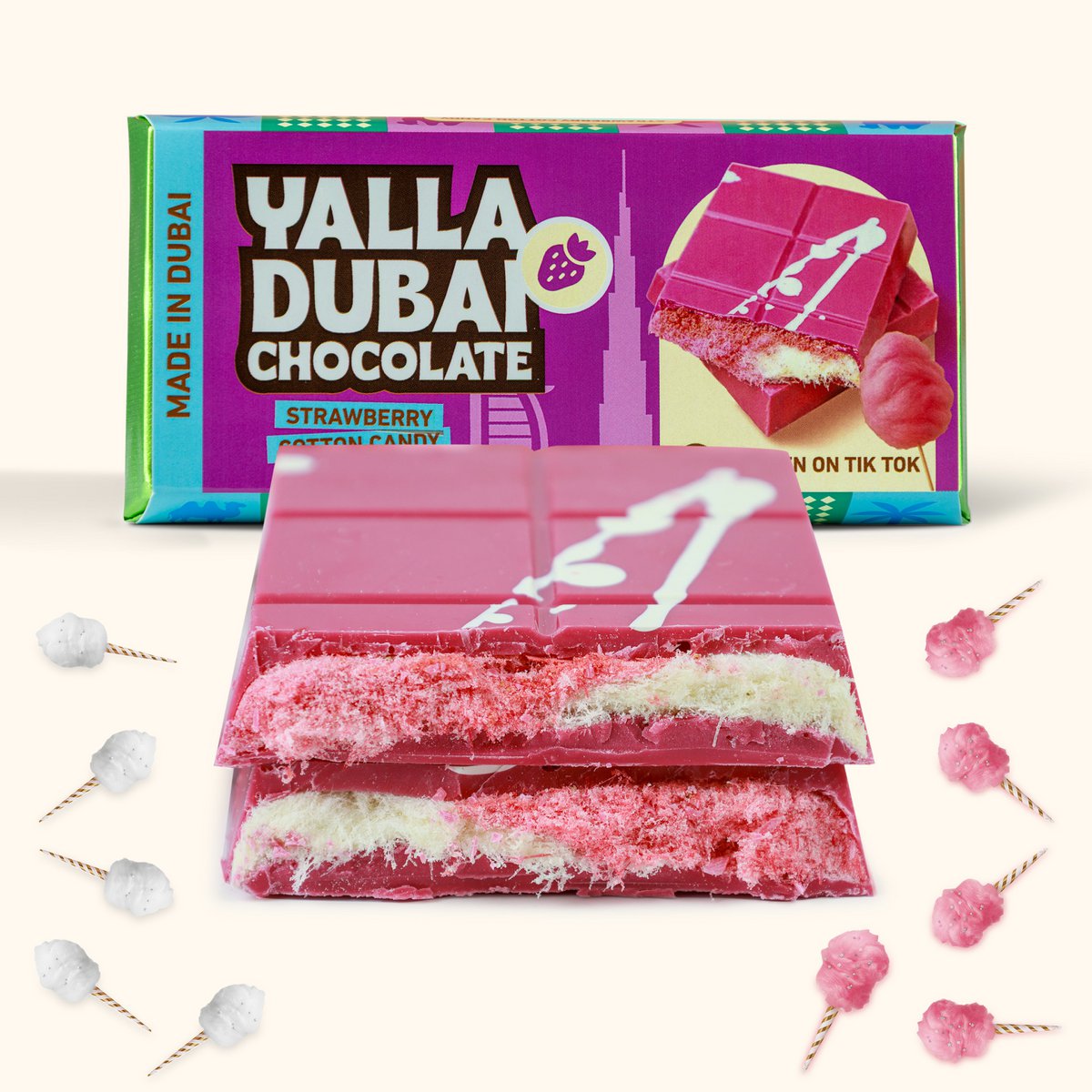 Algodón de Azúcar de Fresa y Chocolate Dubai - 140 g