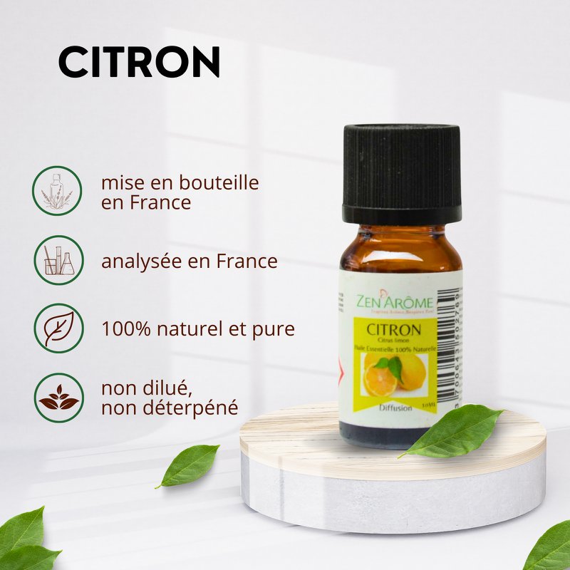 Aceite esencial - Limón - 10 ml - Uso para difusión - Envasado en Francia
