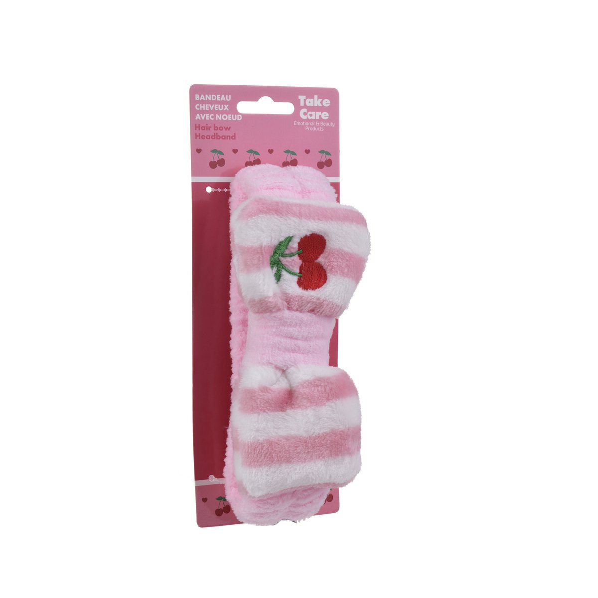 FASCIA PER CAPELLI IN PELUCHE - STRISCE ROSA CILIEGIA
