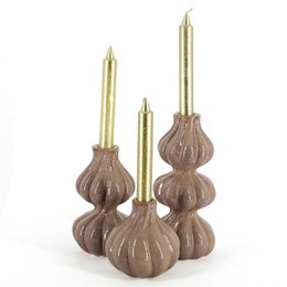 Earthenware candle holder single brown