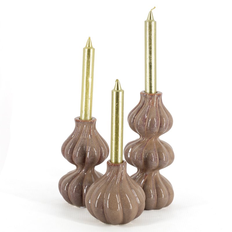 Earthenware candle holder single brown