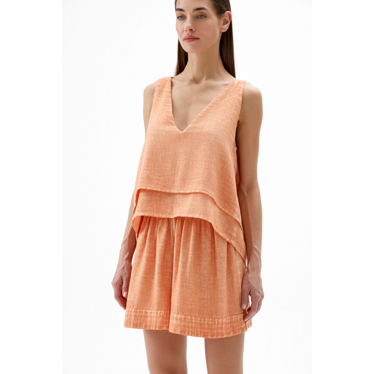 IKIKIZ Orange Cotton-Linen Tank Blouse