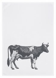 White tea towel, COW, gray