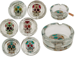 Glasaschenbecher, Farbiger Totenkopf,