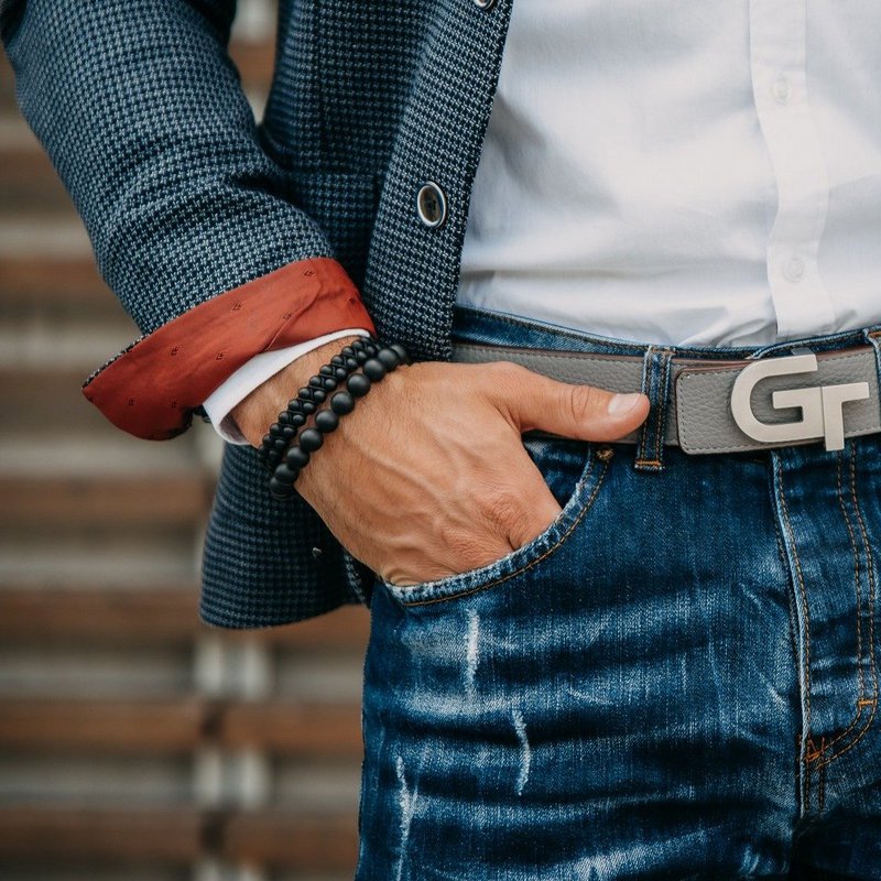 Mænds sorte onyx dobbelt perle armbånd