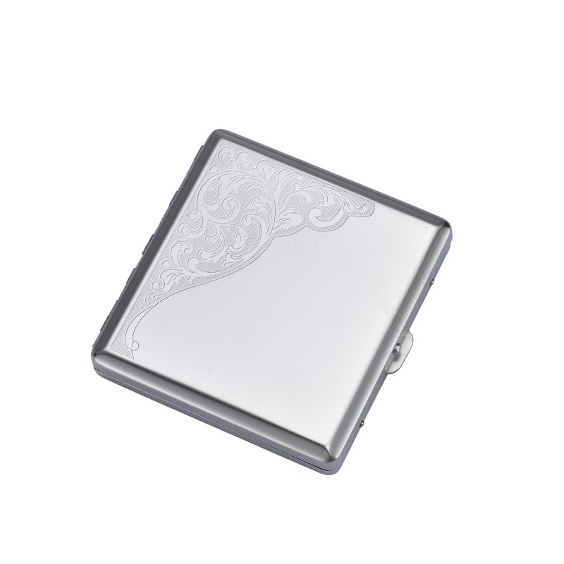 Boîte à Cigarette Métal Etui 20 Cigarettes Métallique Rangement de Cigarettes Porte-cigarettes Argentée Dessin relief Pratique Compact élégante