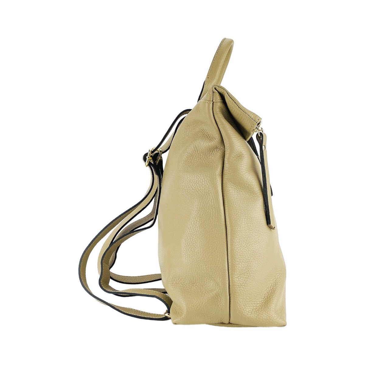 RB1021AL | Soft women's backpack in genuine leather Made in Italy with adjustable shoulder straps. Zipper and accessories in shiny gold metal - Beige color - Dimensions: 30 x 34 x 10.5 cm