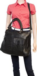 Black ladies bag or shoulder bag made of braided leather handles and