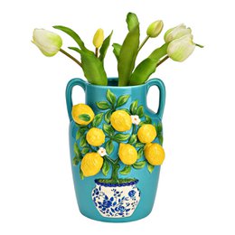 Vase med 3D citrondekor lavet af keramik, farverig (B/H/D) 20x26x20cm