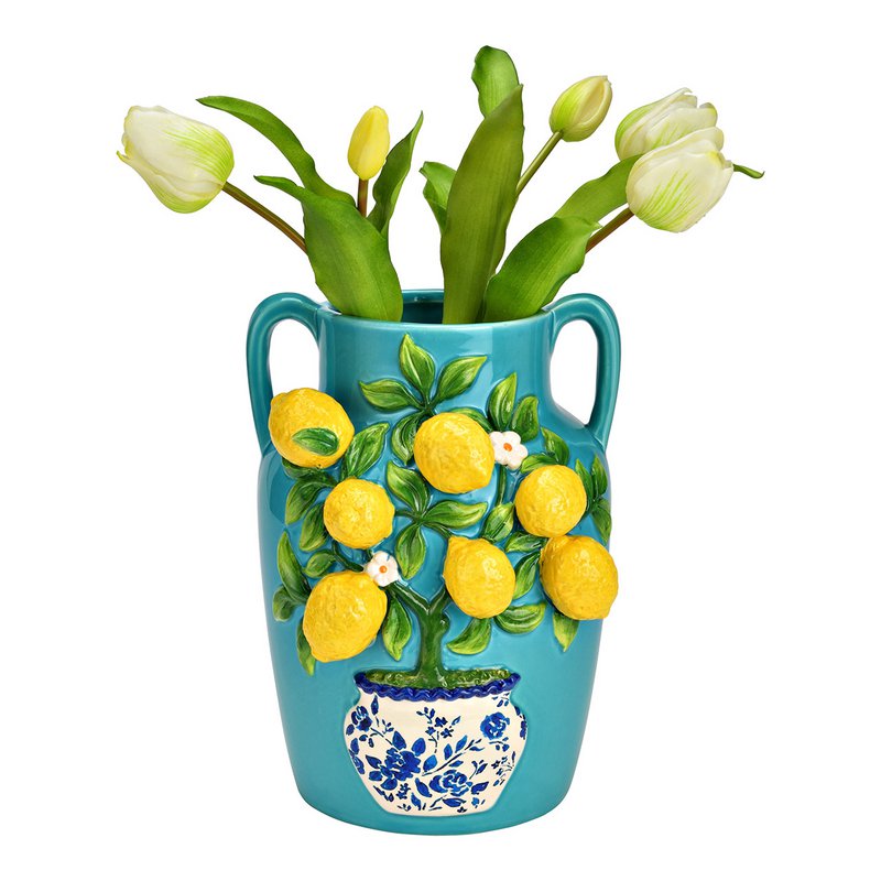 Vase med 3D citrondekor lavet af keramik, farverig (B/H/D) 20x26x20cm