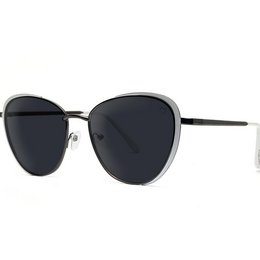 Stylish cat-eye sunglasses in a black and gunmetal frame. Features a sleek, modern design with dark tinted lenses for UV protection.