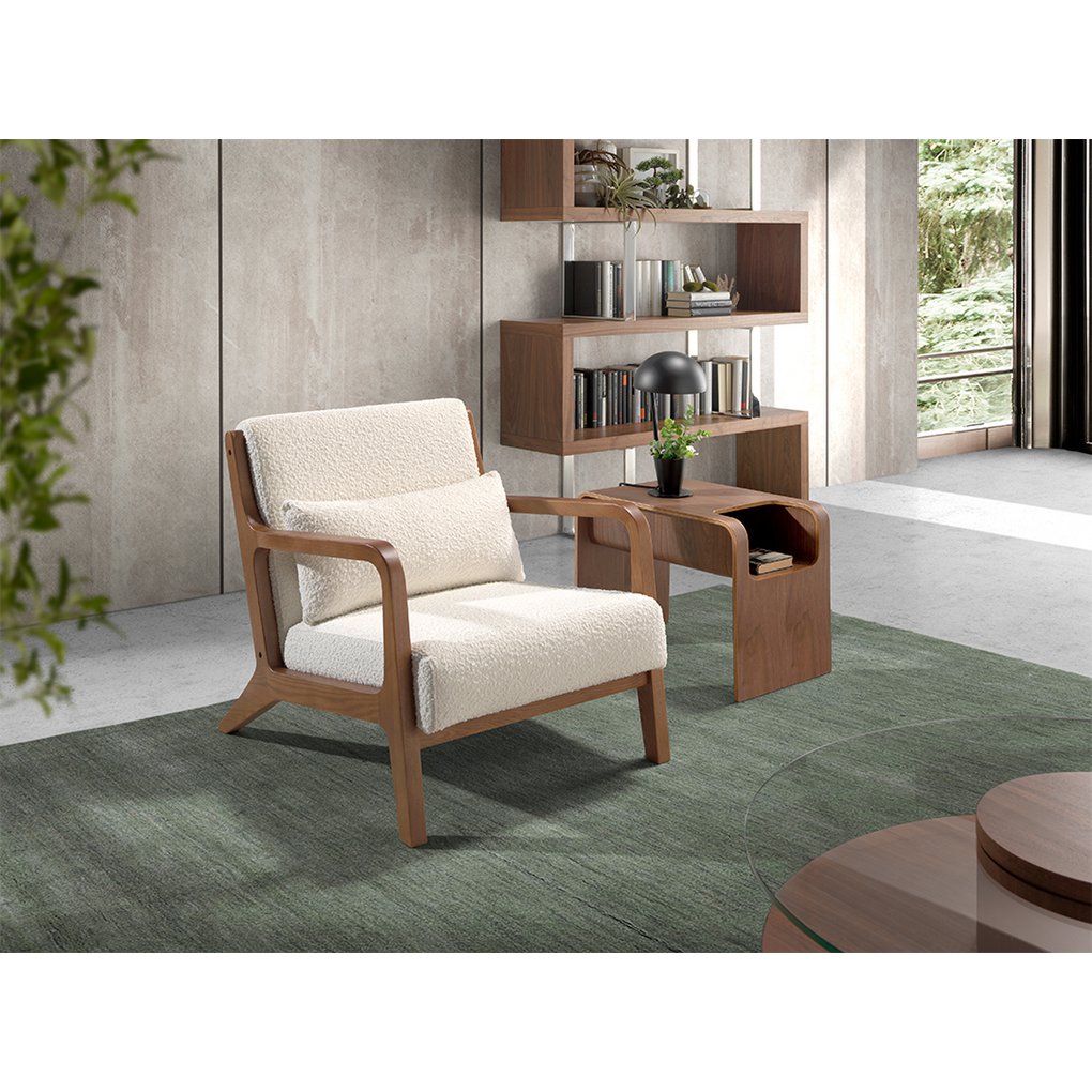 Fauteuil van gestoffeerde stof en notenhout 5100