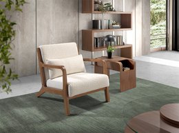 Fauteuil van gestoffeerde stof en notenhout 5100