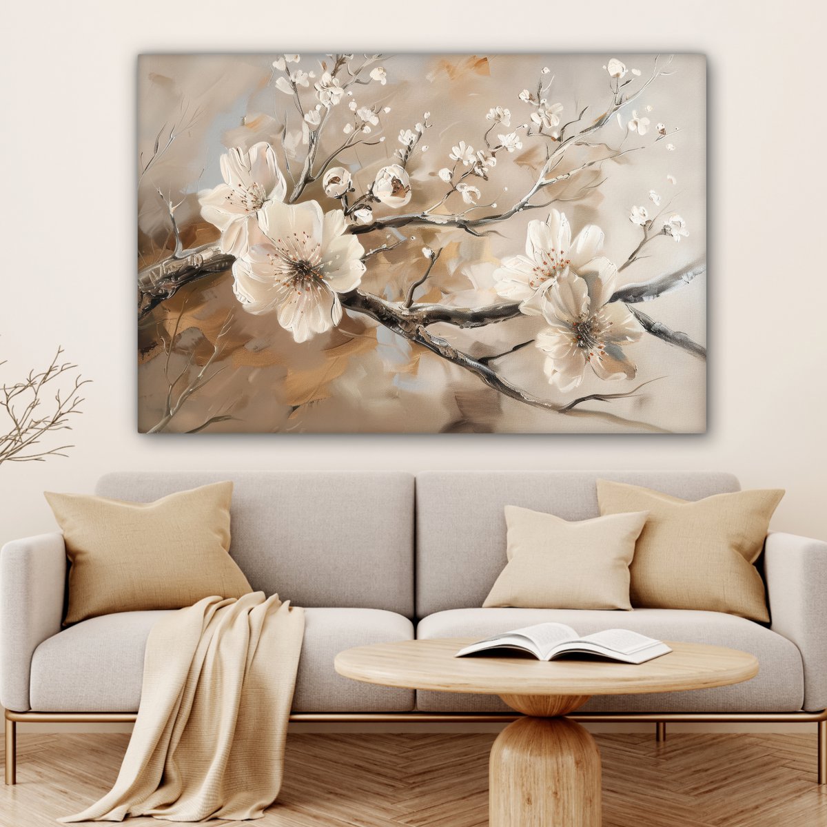 Canvas schilderij  - Wanddecoratie Bloemen - Natuur - Wit - Bloesem - Abstract - Muurdecoratie woonkamer - Slaapkamer decoratie - Kamer accessoires - Schilderijen op canvas
