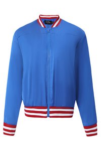 EU STOCK Betty Royal Blue Satin Bomber Jacket with Red & White Trim
