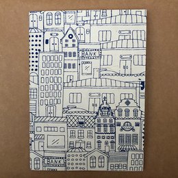 Luna-Leena notesbog A5 hollandske huse print - Delft blå - blødt omslag - miljøvenligt papir - håndlavet i Nepal