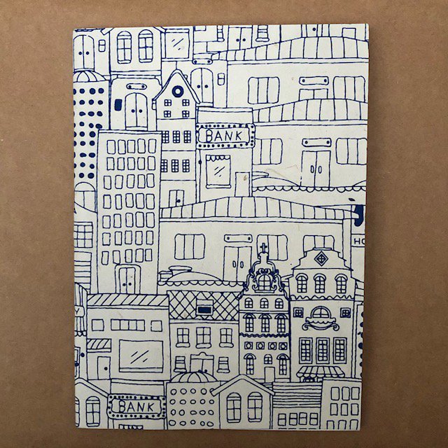 Luna-Leena notesbog A5 hollandske huse print - Delft blå - blødt omslag - miljøvenligt papir - håndlavet i Nepal
