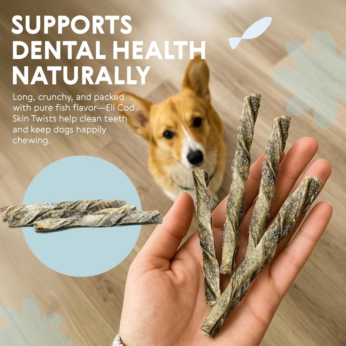 Friandises naturelles pour chiens à ingrédient unique, torsades de peau de morue séchée, 80 g