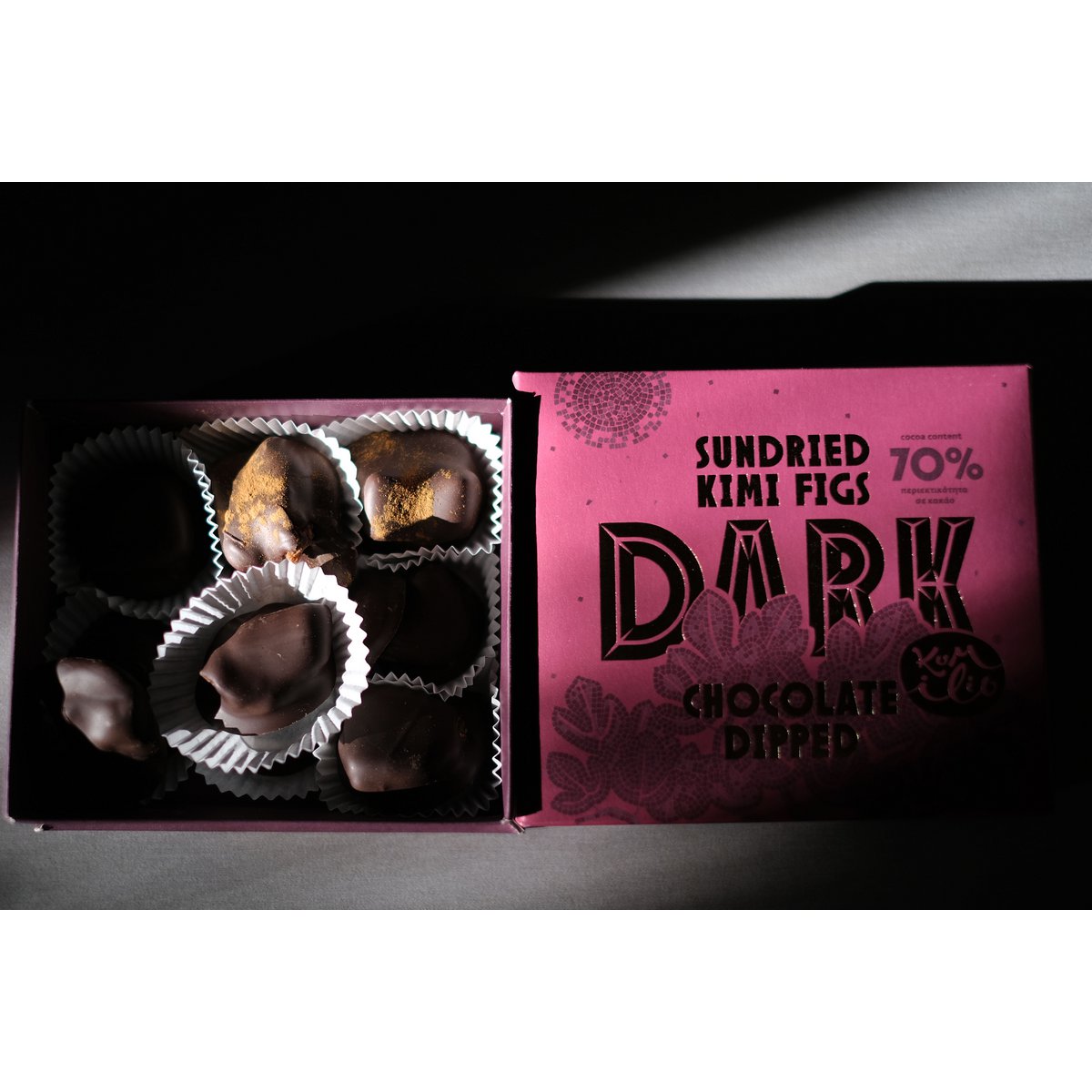 KUMILIO Premium Higos Kimi secados al sol Chocolate oscuro bañado 70% - Caja de regalo