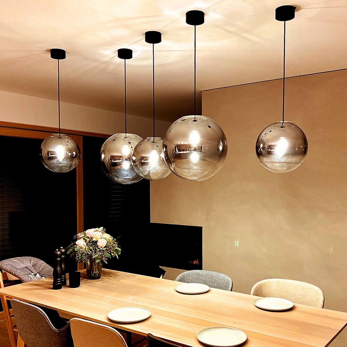 s.luce Orb glass ball hanging lamp 150cm suspension black