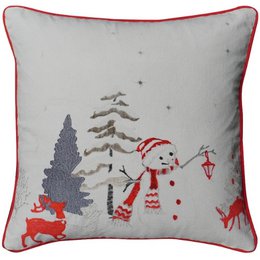 Blanco Invierno – Bordado de muñeco de nieve – Funda de cojín / Kussenhoes – Navidad 45×45 cm – Urbane Hide