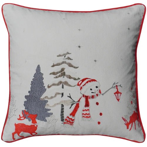 Blanco Invierno – Bordado de muñeco de nieve – Funda de cojín / Kussenhoes – Navidad 45×45 cm – Urbane Hide