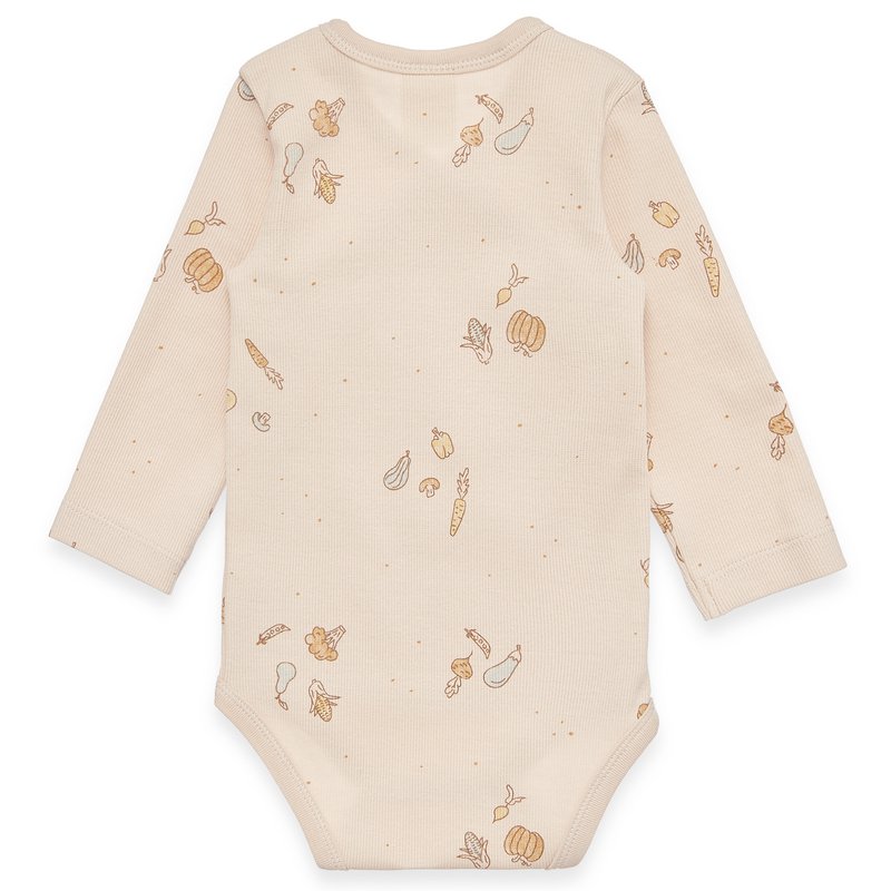 Babyoverslagrompertje lange mouwen - gestructureerd materiaal in 2/2 rib - beige