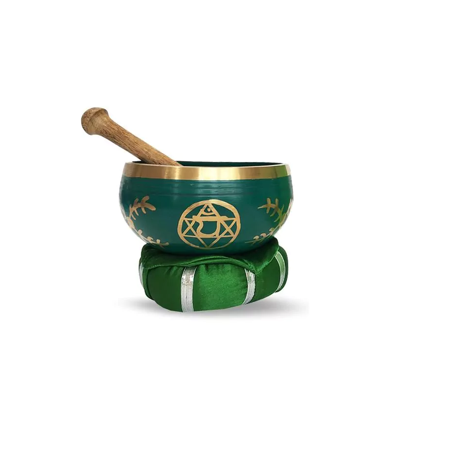 Bol Chantant en Laiton avec Bâton & Cusion 12 cm Chakra du Coeur