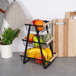 Fruit Basket Metal Black 3-Level