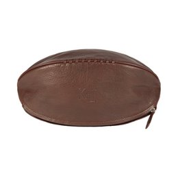 K0011BB | Beauty Case "Rugby Ball" in Genuine Leather - Color: Dark Brown - Internal elastic to hold bottles - Zip closure - Dimensions: 35 x 14 x 14 cm - Packaging: TNT bag