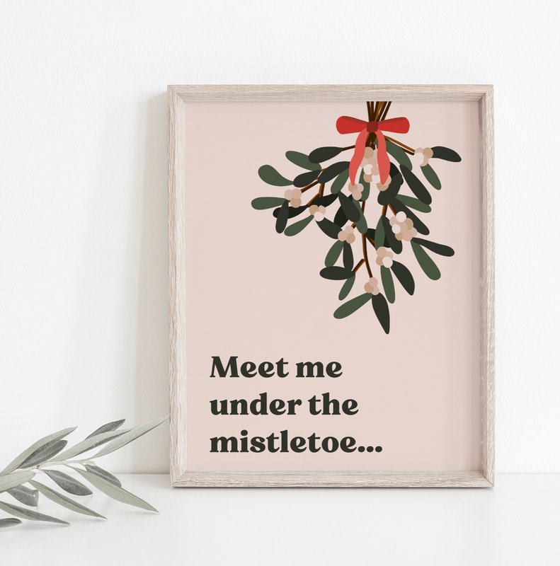 Mål mig under Mistletoe -plakaten, Marrier -plakaten, juleplakat, juleprint, mistelten print