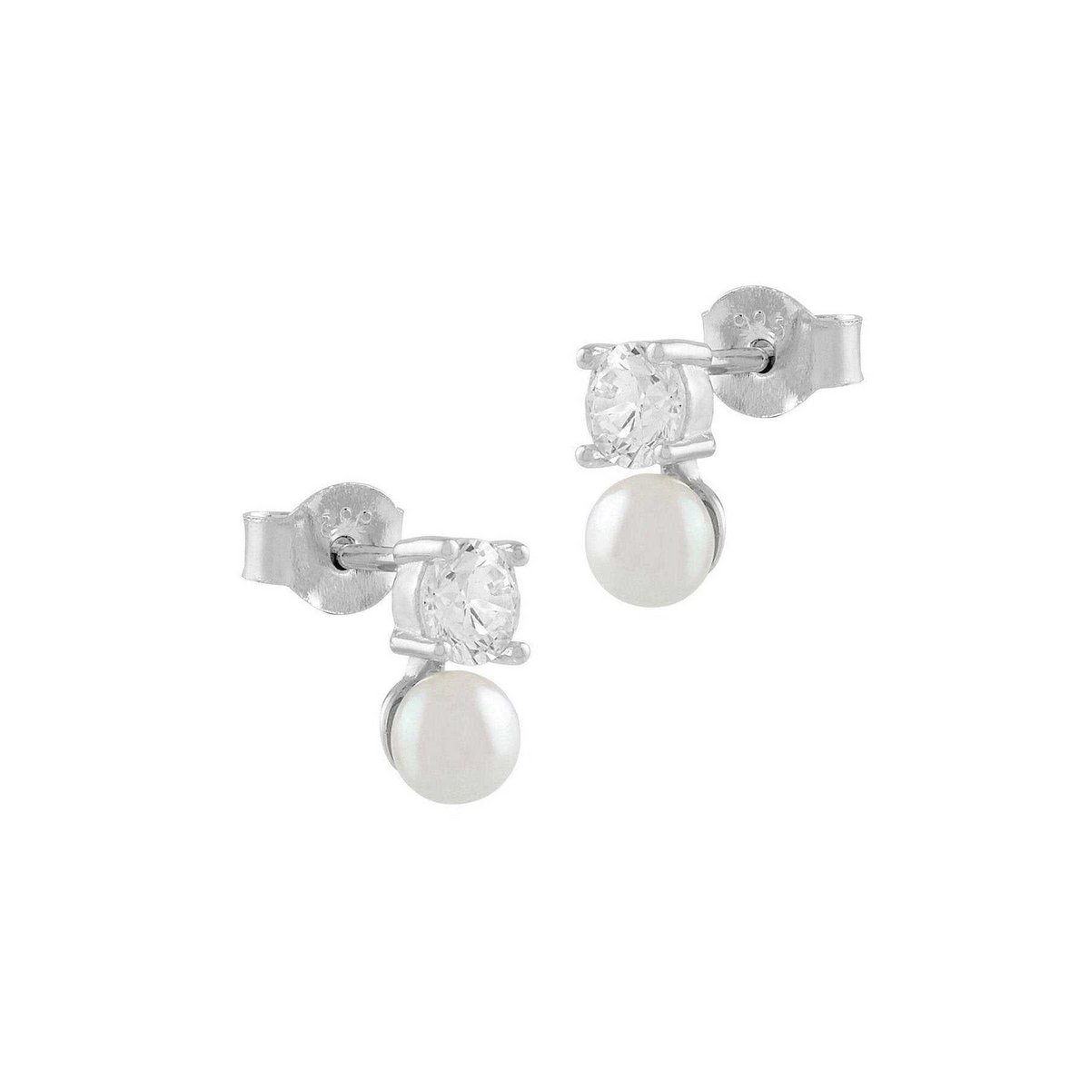 Silver earrings with zircon and pearl