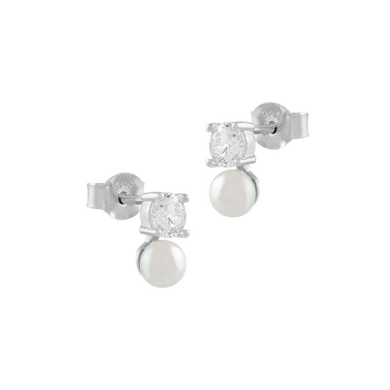Silver earrings with zircon and pearl