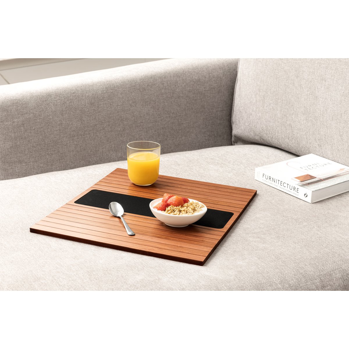 Bambus-Sofa-Armablage, dunkle Kirsche