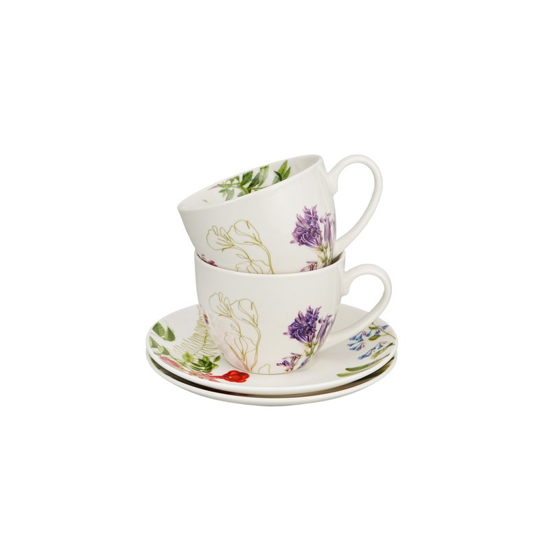 DUO FLOWERS Set of 2 Cups & Saucers 270ml, COLORS OF NATURE, giftbox