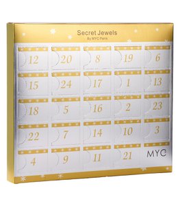 Advent calendar 13 jewels and 11 pearls - Destiny - Gold Finish - Gold and Crystal or white