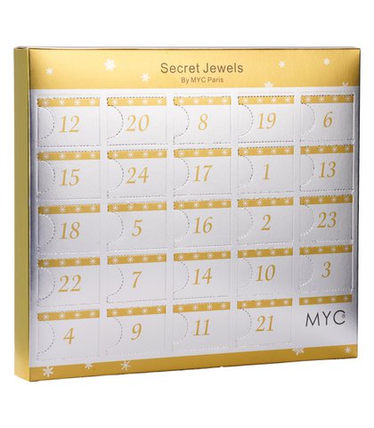 Advent calendar 13 jewels and 11 pearls - Destiny - Gold Finish - Gold and Crystal or white