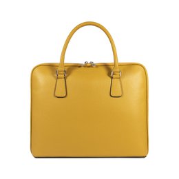 RB1019AR | Unisex zakenaktentas van echt leer, gemaakt in Italië, met afneembare schouderband. Opzetstukken met glanzende nikkelen metalen karabijnhaken - Mosterdkleur - Afmetingen: 37 x 29 x 6,5 cm