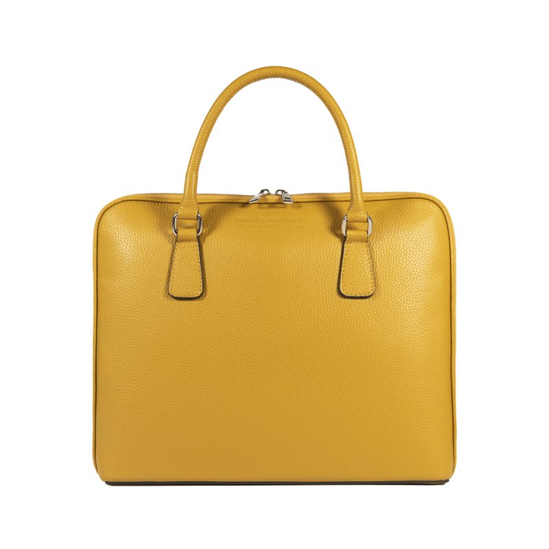 RB1019AR | Unisex zakenaktentas van echt leer, gemaakt in Italië, met afneembare schouderband. Opzetstukken met glanzende nikkelen metalen karabijnhaken - Mosterdkleur - Afmetingen: 37 x 29 x 6,5 cm