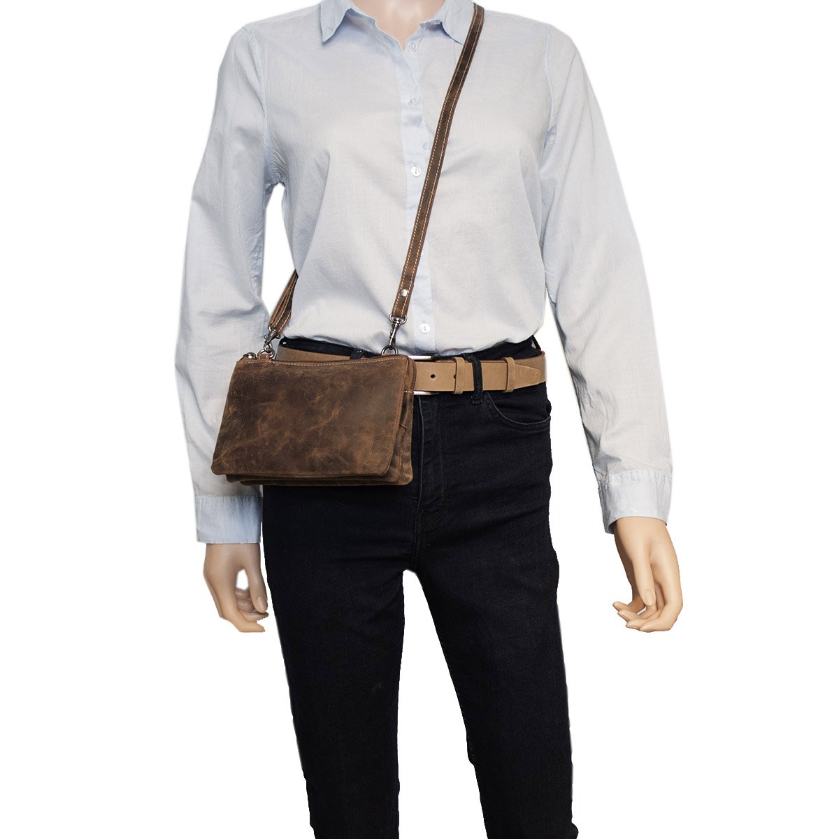 Skuldertaske I 3 farver Buffalo Læder - Festivaltaske - Lædertaske Lille - Crossbody taske til kvinder Læder - Str. L