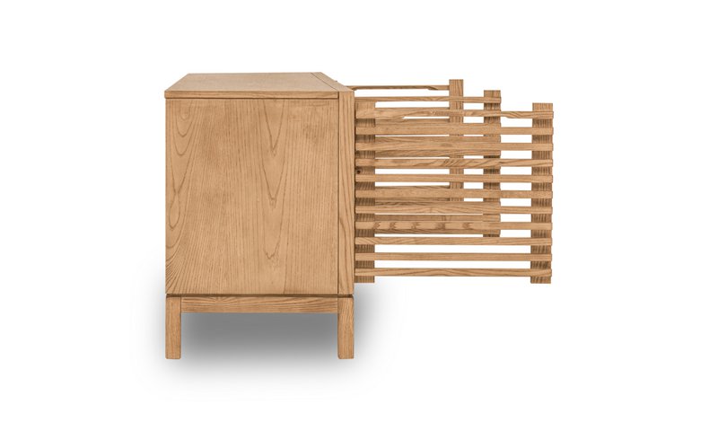 Tanner Console de médias en bois de cendres à trois portes en lin