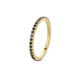 Gold-colored stacking ring with black cubic zirconia stones. Delicate and minimalist design, perfect for layering with other rings.