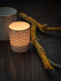Medium Tealight Holder Made of Glass & Chiyogami Paper | Water / Gold | Hand made