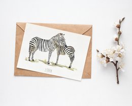 Zebra greeting card featuring a detailed illustration of two zebras. The card is suitable for a variety of occasions and can be used to express greetings, well-wishes, or appreciation.