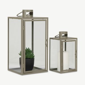 Cape-Set mit 2 Laternen, grünem Stahl und Glas