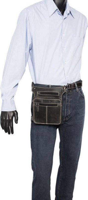Hip bag - Black leather for the engine with extra compartment