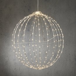 A large, round, silver-colored Christmas lighting ball with classic white LED lights, measuring approximately 60 cm in diameter.
