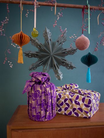 8-teiliges Paket Furoshiki – Pflaumendiamanten und Goldmonde